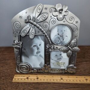 Fetco Home Decor Picture Frame Dragonfly Butterfly Pewter Metal 3 Photos 2005